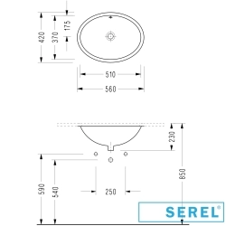 Serel - Serel Oval Tezgah Altı Lavabo, 56 cm