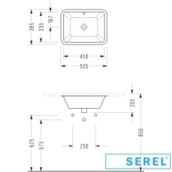 Serel - Serel Dikdörtgen Tezgah Altı Lavabo, 50 cm