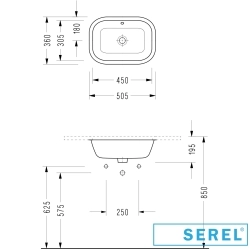 Serel - Serel Dikdörtgen Tezgah Altı Lavabo, 50 cm