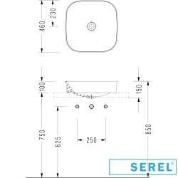 Serel - Serel Nita Köşeli Minimal Çanak Lavabo, 46 cm