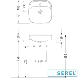 Serel - Serel Nita Köşeli Minimal Çanak Lavabo, 46 cm
