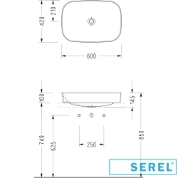 Serel - Serel Nita Dikdörtgen Tezgah Üstü Lavabo, 60 cm