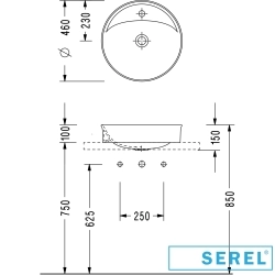 Serel - Serel Nita Yuvarlak Minimal Çanak Lavabo, 46 cm