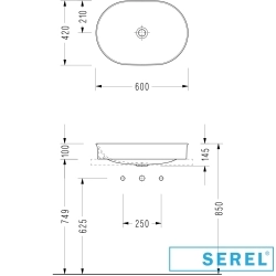 Serel - Serel Nita Oval Tezgah Üstü Lavabo, 60 cm