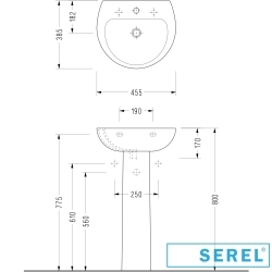 Serel - Serel Standart Lavabo, 45 cm (Armatür Delikli)