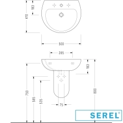 Serel - Serel Standart Lavabo, 50 cm (Armatür Delikli)