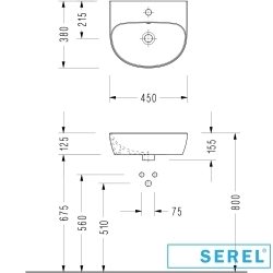 Serel - Serel Dream Oval Lavabo, 45 cm (Armatür Delikli)