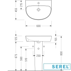 Serel - Serel Dream Oval Lavabo, 60 cm (Armatür Delikli)