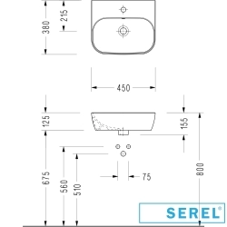 Serel - Serel Dream Dikdörtgen Lavabo, 45 cm (Armatür Delikli)
