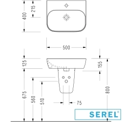 Serel - Serel Dream Dikdörtgen Lavabo, 50 cm (Armatür Delikli)