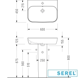 Serel - Serel Dream Dikdörtgen Lavabo, 60 cm (Armatür Delikli)