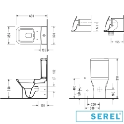 Serel - Serel Nita Köşeli Kanalsız Duvara Tam Dayalı Klozet, 63 cm