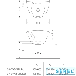 Serel - Serel Paleimon Monoblok Çocuk Lavabosu, 52 cm