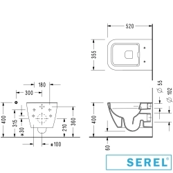 Serel - Serel Rita Purewash Kanalsız Asma Klozet, 52 cm (Entegre Taharet Musluklu-Tek Su Girişli)