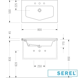 Serel - Serel Royal Tezgah Üstü Etajerli Lavabo, 3 Armatür Delikli, 80 cm
