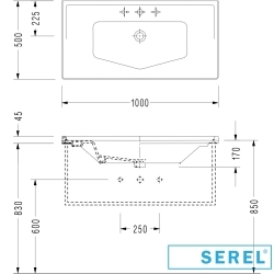 Serel - Serel Royal Tezgah Üstü Etajerli Lavabo, 3 Armatür Delikli, 100 cm
