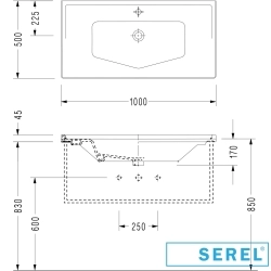 Serel - Serel Royal Tezgah Üstü Etajerli Lavabo, 100 cm