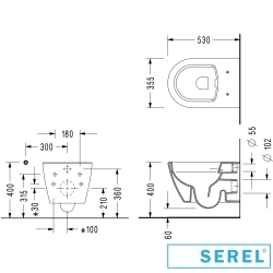 Serel - Serel Sapphire Purewash Kanalsız Asma Klozet, 53 cm (Entegre Taharet Musluklu-Çift Su Girişli)