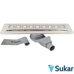 Sukar - Sukar Line1 Labirent Izgaralı Lineer Duş Kanalı, İkiz Giderli, 80 cm, Mat Paslanmaz Çelik Yalıtım Etekli