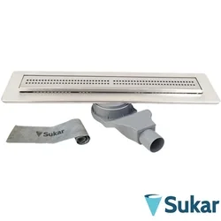 Sukar - Sukar Line1 Cube Izgaralı Lineer Duş Kanalı, İkiz Giderli, 40 cm, Mat Paslanmaz Çelik Yalıtım Etekli