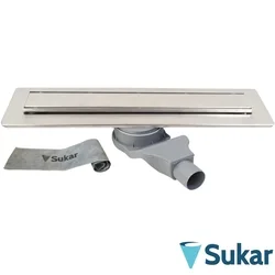 Sukar - Sukar Line1 Plaın Izgaralı Lineer Duş Kanalı, İkiz Giderli, 30 cm, Mat Paslanmaz Çelik Yalıtım Etekli