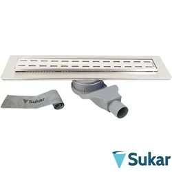 Sukar - Sukar Line1 Slot Izgaralı Lineer Duş Kanalı, İkiz Giderli, 30 cm, Mat Paslanmaz Çelik Yalıtım Etekli