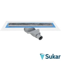 Sukar - Sukar Line2 Mermer Uyumlu Izgaralı Lineer Duş Kanalı, İkiz Giderli, 70 cm, Mat Paslanmaz Çelik, Plastik Kasa Sürme Yalıtım