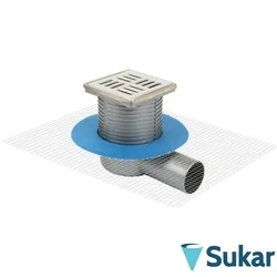 Sukar - Sukar Line10 10x10 Paslanmaz Çelik Çerçeveli Sürme Yalıtım Uyumlu, İkiz Giderli Yer Süzgeci (5,5cm - 14,5cm) Paslanmaz Çelik, Yandan 32 Çıkışlı