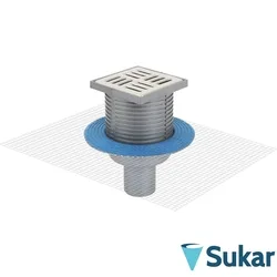 Sukar - Sukar Line10 10x10 Plastik Çerçeveli Sürme Yalıtım Uyumlu, İkiz Giderli Yer Süzgeci (8cm - 17cm) Paslanmaz Çelik, Alttan 100 Çıkışlı