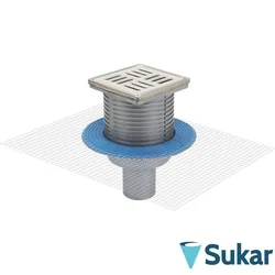 Sukar - Sukar Line10 10x10 Paslanmaz Çelik Çerçeveli Sürme Yalıtım Uyumlu, İkiz Giderli Yer Süzgeci (8cm - 17cm) Paslanmaz Çelik, Alttan 70 Çıkışlı