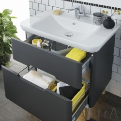 Vitra - Vitra Sento Çift Çekmeceli Lavabo Dolabı, Ayaksız, 80 Cm, Mat Antrasit