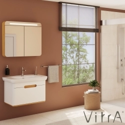 Vitra - Vitra Sento Led Aydınlatmalı Dolaplı Ayna, 80 cm, Açık Meşe