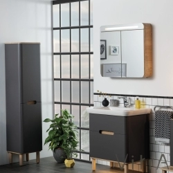 Vitra - Vitra Sento Led Aydınlatmalı Dolaplı Ayna, 80 cm, Açık Meşe