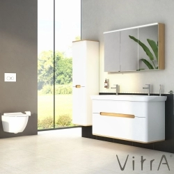 Vitra - Vitra Sento Çift Çekmeceli, Çift Lavabo Hazneli Lavabo Dolabı, Ayaksız, 130 Cm, Mat Beyaz