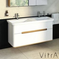 Vitra - Vitra Sento Çift Çekmeceli, Çift Lavabo Hazneli Lavabo Dolabı, Ayaksız, 130 Cm, Mat Beyaz