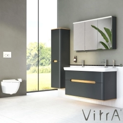 Vitra - Vitra Sento Çift Çekmeceli, Çift Lavabo Hazneli Lavabo Dolabı, Ayaksız, 130 Cm, Mat Antrasit