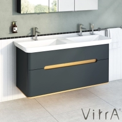 Vitra - Vitra Sento Çift Çekmeceli, Çift Lavabo Hazneli Lavabo Dolabı, Ayaksız, 130 Cm, Mat Antrasit