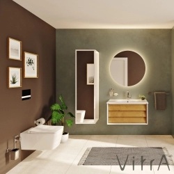 Vitra - Vitra Frame Lavabo Dolabı, 80 cm, Lavabolu, Mat Beyaz-Dore Meşe (5708 Beyaz Lavabo Dahil)