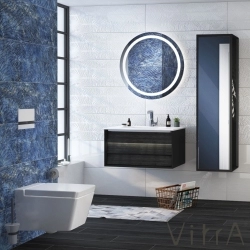 Vitra - Vitra Frame Lavabo Dolabı, 80 cm, Lavabolu, Mat Siyah-Hareli Meşe (5708 Beyaz Lavabo Dahil)
