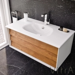 Vitra - Vitra Frame Lavabo Dolabı, 100 cm, Lavabolu, Mat Beyaz-Dore Meşe (5709 Beyaz Lavabo Dahil)