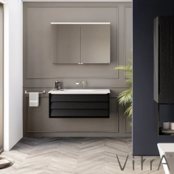 Vitra - Vitra Frame Lavabo Dolabı, 100 cm, Mat Siyah-Hareli Meşe (5709 Beyaz Lavabo Dahil)