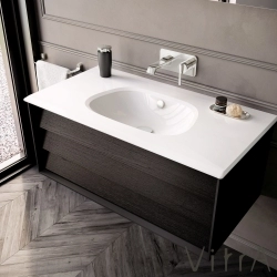 Vitra - Vitra Frame Lavabo Dolabı, 100 cm, Mat Siyah-Hareli Meşe (5709 Beyaz Lavabo Dahil)