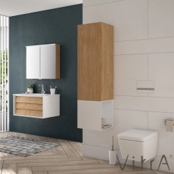 Vitra - Vitra Frame Çift Çekmeceli Lavabo Dolabı, 80 cm, Mat Beyaz-Dore Meşe (5707 Beyaz Lavabo Dahil)