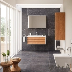 Vitra - Vitra Frame Çift Çekmeceli Lavabo Dolabı, 80 cm, Mat Beyaz-Dore Meşe (5707 Beyaz Lavabo Dahil)