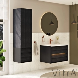 Vitra - Vitra Frame Çift Çekmeceli Lavabo Dolabı, 80 cm, Mat Siyah-Hareli Meşe (5707 Beyaz Lavabo Dahil)