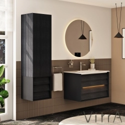 Vitra - Vitra Frame Çekmeceli Boy Dolabı, Hareli Siyah Meşe-Mat Siyah, Sağ