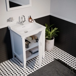 Vitra - Vitra Valarte Kapaklı Etajerli Lavabo Dolabı, 65 cm, Mat Beyaz (Lavabo Dahil-Krom Kulplu Sol)