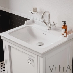 Vitra - Vitra Valarte Kapaklı Etajerli Lavabo Dolabı, 65 cm, Mat Beyaz (Lavabo Dahil-Krom Kulplu Sol)