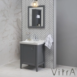 Vitra - Vitra Valarte Kapaklı Etajerli Lavabo Dolabı, 65 cm, Mat Gri (Lavabo Dahil-Krom Kulplu Sol)