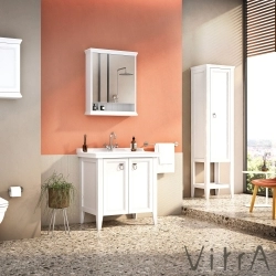 Vitra - Vitra Valarte Kapaklı Etajerli Lavabo Dolabı, 80 cm, Mat Beyaz (Lavabo Dahil-Krom Kulplu)